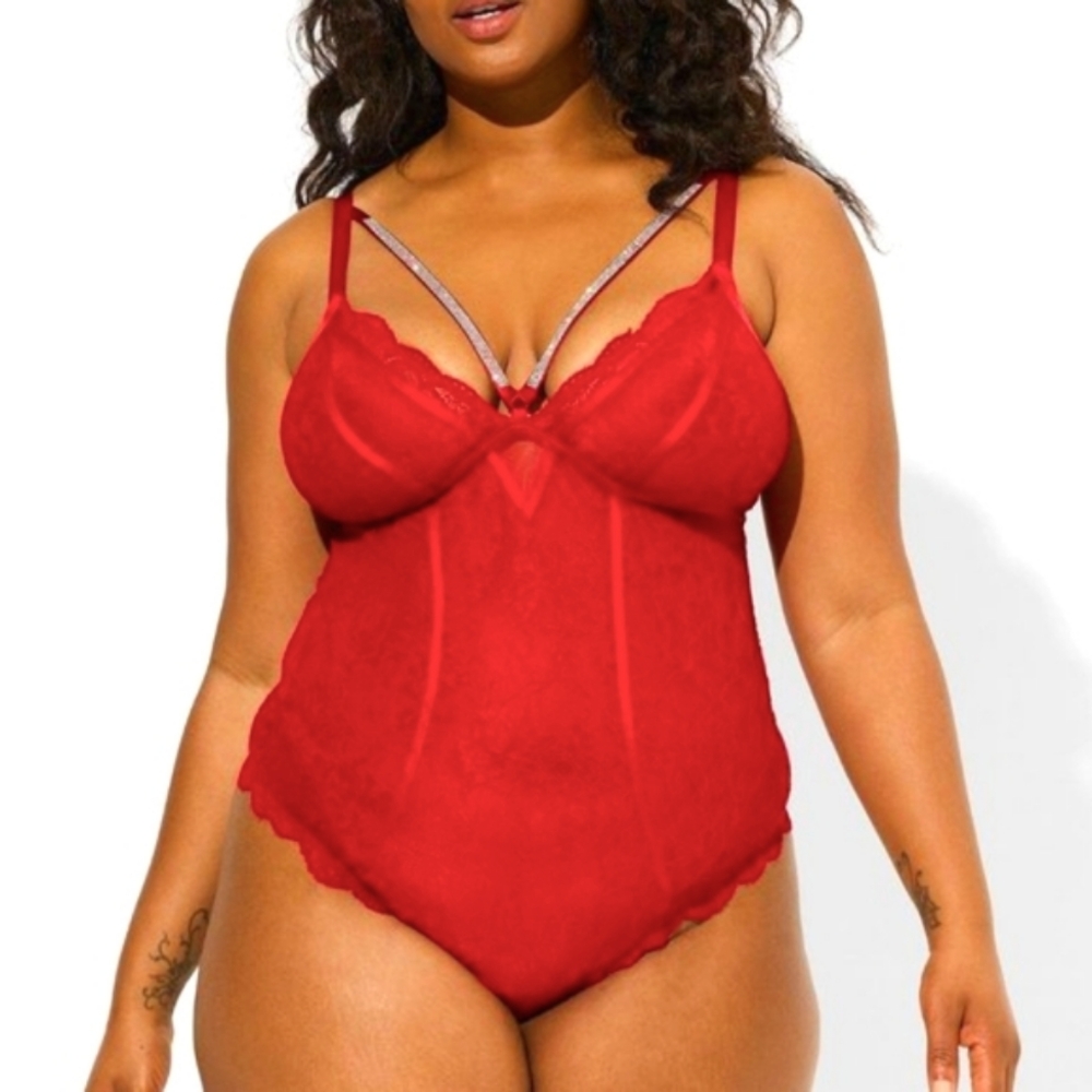 ❤️NWT TORRID LINGERIE - DIAMANTE RHINESTONE LACE STRAPPY THONG BODYSUIT